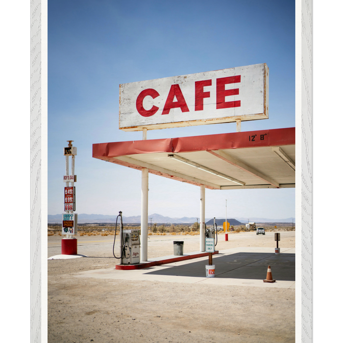 Galrie Retro Desert Cafe and Gas Station Art Photgraphy Print, White Frame, 70 x 100cm (28 x 40inch)