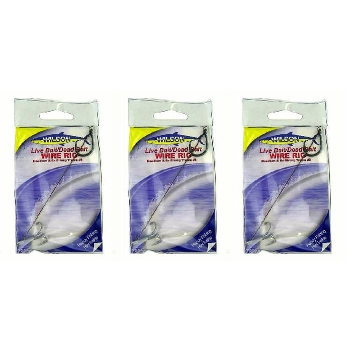 3x Wilson Live Bait/Dead Bait Wire Rig - #2 Treble & Hoodlum - 69lb Wire Trace