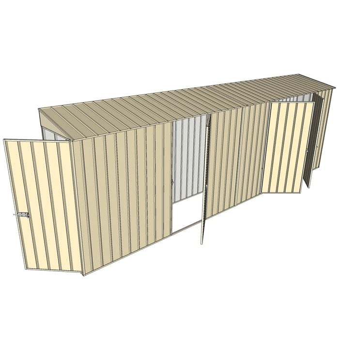 Build-a-Shed 0.8 x 6 x 2m Hinged Door Tunnel Shed with Double and Single Hinged Side Doors - Cream