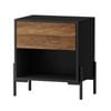 Oikiture Bedside Table 1 Drawer Shelf Nightstand Walnut and Black