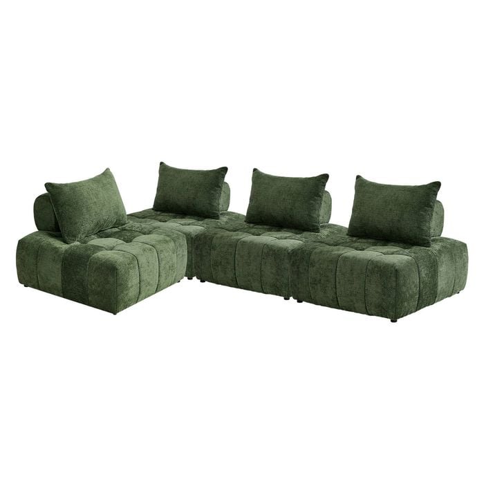 Oikiture 4x Chenille Modular Sofa Floor Lounge Chair W/pillow Tofu Armless Green