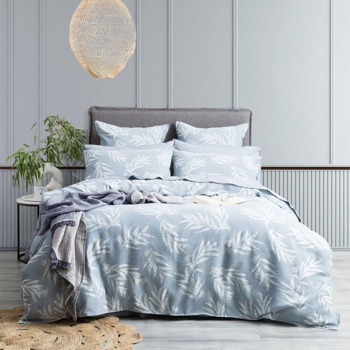 Renee Taylor Native Cotton Jacquard King Quilt Cover Set French Blue