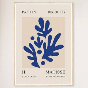 Galrie H. Matisse Blue Foliage Print II - Elegant Découpage Artwork (1955), Wood Frame, A2 42 x 60cm (16 x 24inch)