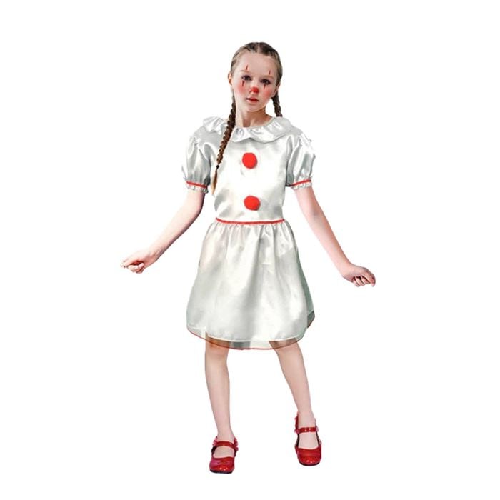 More Than Party Kids Halloween Evil Clown Costume Shiny Dress Pom-Poms 6-9y