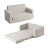 HOMFURN 2-in-1 Kids Flip-Open Sofa Bed, Corduroy Fabric with Side Pocket, Light Grey, No Assembly Needed