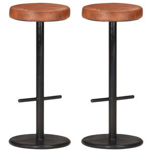 vidaXL Bar Stools 2 pcs Brown Real Leather