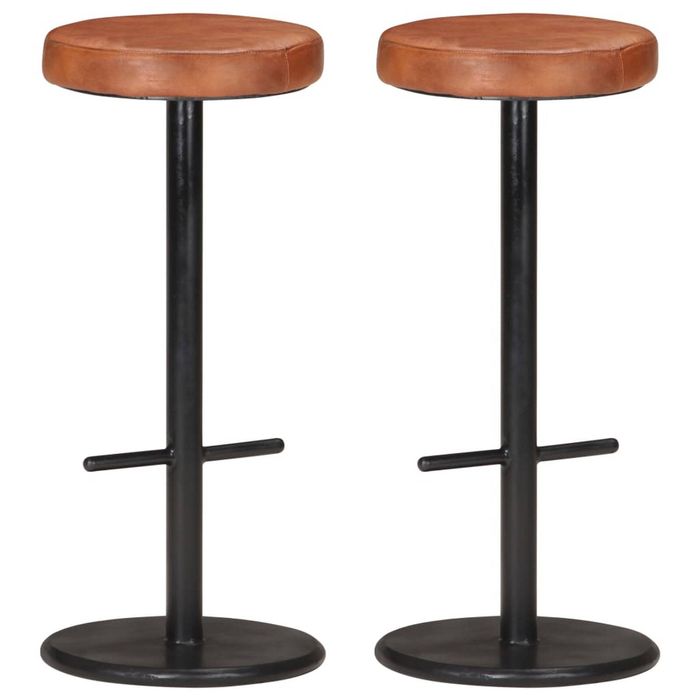 vidaXL Bar Stools 2 pcs Brown Real Leather