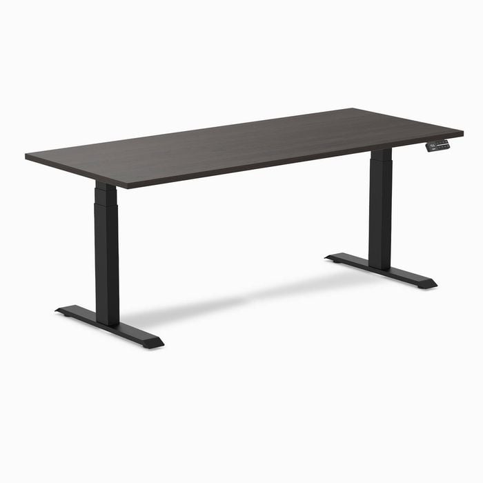 Desky Dual Sit to Stand Burnished Wood Melamine Desk 180x75cm Matte Black Height Adjustable Legs