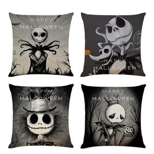 Catzon 4 Pcs Scary Throw Pillow Covers Linen Cushion Case for Decor 50X50cm