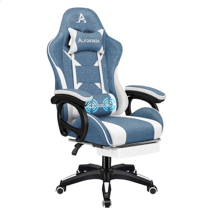 ALFORDSON Massage Gaming Chair Fabric Blue White
