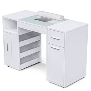 Ufurniture Manicure Table Nail Desk Electric Dust Collector Wrist Rest Drawers Shelves Cabinet Storage Rolling Wheels White