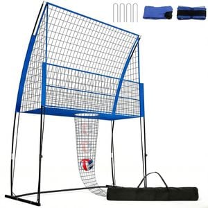 Advwin Volleyball Training Net Station with Ball Return, 3-level Adjustable Height, for Spiking, Serving & Blocking, Blue