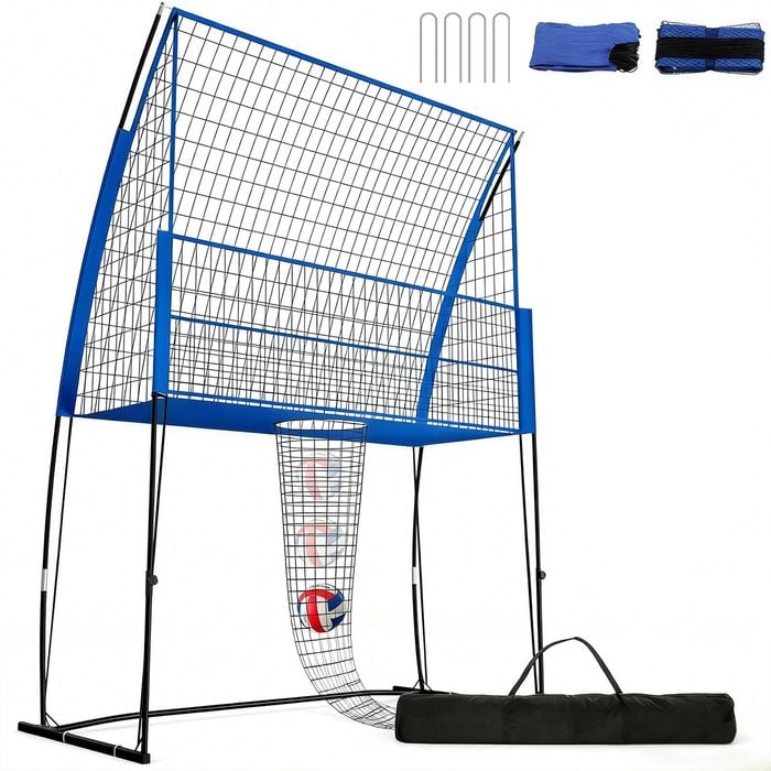 Advwin Volleyball Training Net Station with Ball Return, 3-level Adjustable Height, for Spiking, Serving & Blocking, Blue