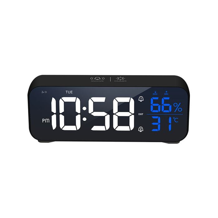 TODO Digital Alarm Clock Large Display USB Rechargeable - Black