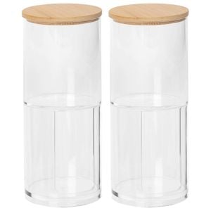 Harbour Housewares Reusable Plastic Stacking Bathroom Canisters with Bamboo Lid - Pack of 2