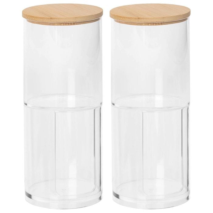 Harbour Housewares Reusable Plastic Stacking Bathroom Canisters with Bamboo Lid - Pack of 2