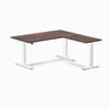 Desky L-Shape Sit to Stand American Rustic Pine Softwood Desk 1500x1550mm White Height Adjustable Leg