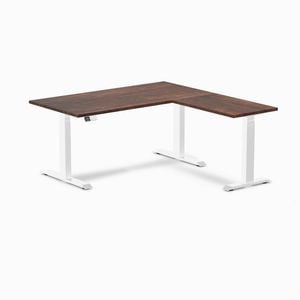 Desky L-Shape Sit to Stand American Rustic Pine Softwood Desk 1500x1550mm White Height Adjustable Leg