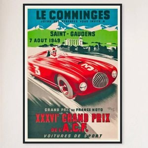 Galrie Vintage Racing Poster for the XXXVI Grand Prix of ACF in Comminges, France Artwork, Black Frame, A3 30x 42cm (12x 16inch)
