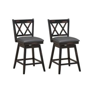 Costway 2x Swivel Bar Stool Height Counter Dining Chair Upholstered Armlesschair W/backrest 96cm Black
