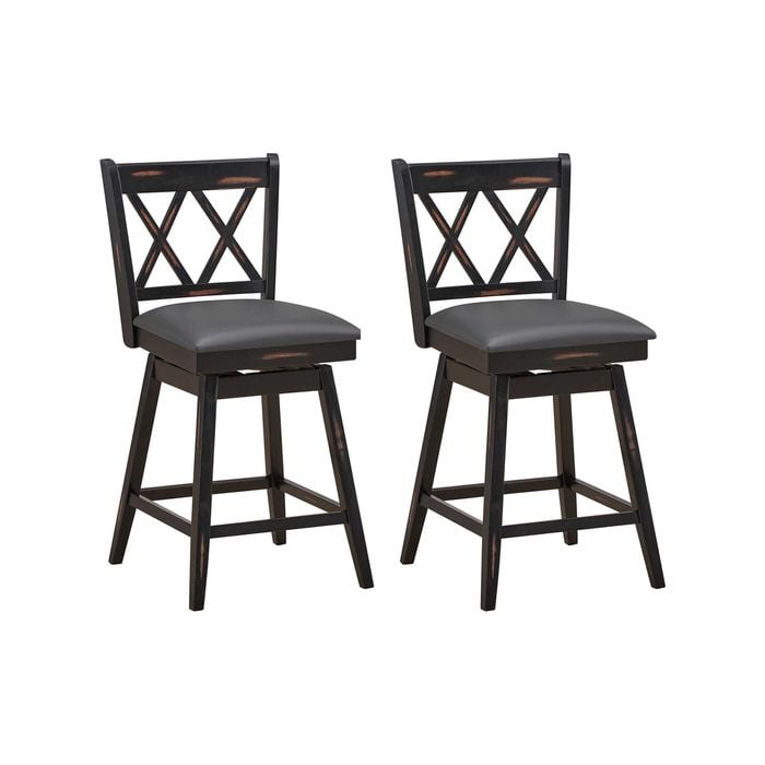 Costway 2x Swivel Bar Stool Height Counter Dining Chair Upholstered Armlesschair W/backrest 96cm Black