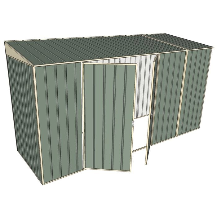 Build-A-Shed 1.2 x 3.7 x 2.0m Skillion Double Hinged Side Doors Shed - Green