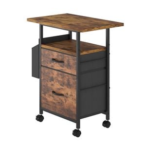 Advwin Mobile File Cabinet with Extended Desktop 2 Drawers & Fabric Side Bag Walnut