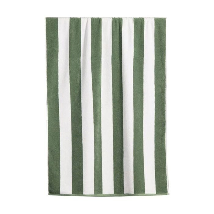 Canningvale Terry Pool/Beach Towel Cabana Stripe Olive Green 80x160cm