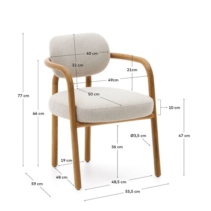 MELQUI beige chair in oak wood natural finish