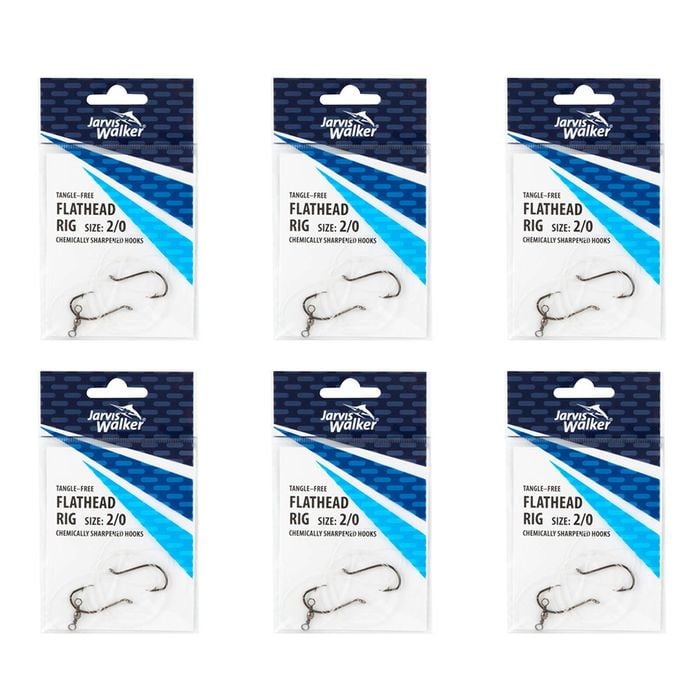 6x Jarvis Walker Tangle Free Flathead Rig Hooks Size 2/0
