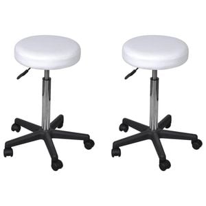 vidaXL 2x Office Stools White Faux Leather Computer Desk Task Chair Seating