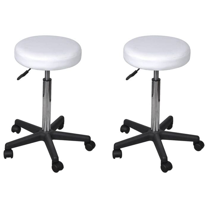 vidaXL 2x Office Stools White Faux Leather Computer Desk Task Chair Seating