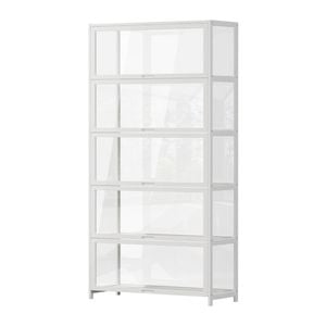 Oikiture Display Cabinet Storage 5-tier Shelves Tall Clear Bookcase Rack White