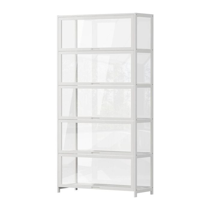Oikiture Display Cabinet Storage 5-tier Shelves Tall Clear Bookcase Rack White