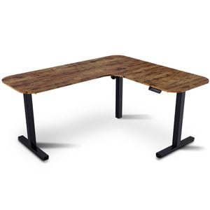 FORTIA Corner Standing Desk, 160x140cm, 72-118cm Sit, Electric Height Adjustable, Walnut Style Desktop/Black Frame