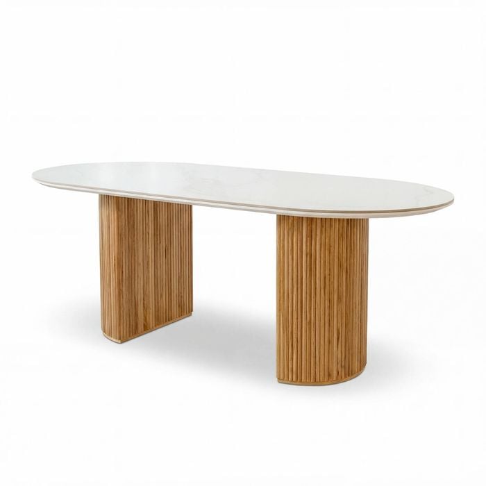 Avila 230cm Flute Dining Table Ceramic Stone Top Natural
