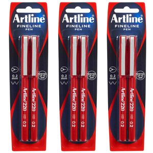 6pc Artline Fineline 220 Super Fine 0.2mm Line Width Work/school Writing Pen Red