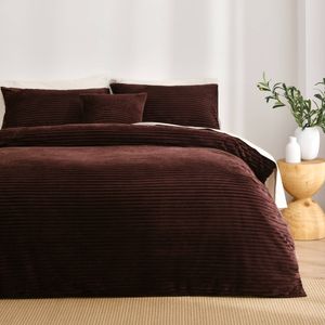 Dreamaker Embossed Fleece Quilt Cover Set Chocolate Queen Bed
