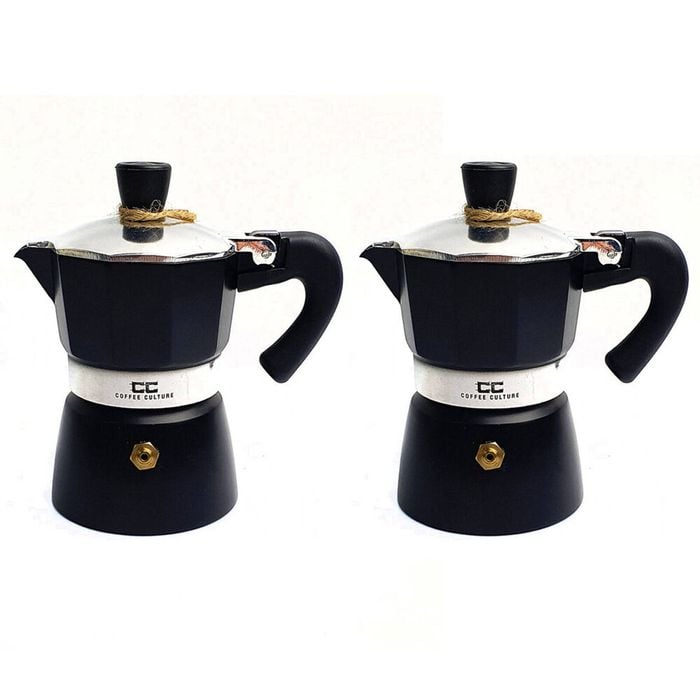 2PK Coffee Culture Aluminium 1-Cup Espresso Stovetop Coffee Maker Brew Pot Black