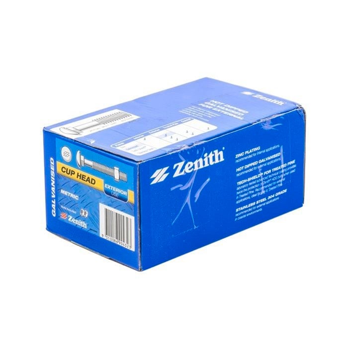 Zenith M10 x 200mm Galvanised Coach Head Bolt And Nut - 25 Pack