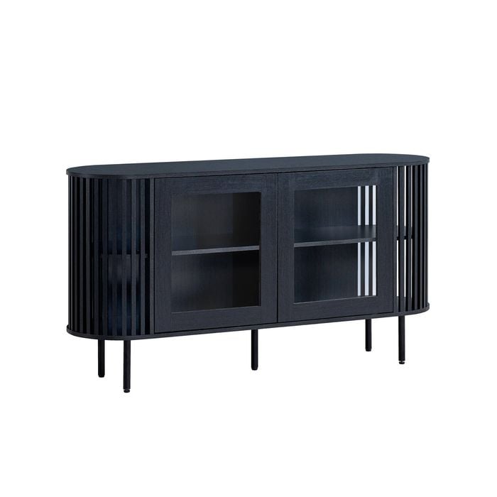 Lenora Buffet Unit Sideboard Credenza Cabinet 148cm 2 Doors Slat Black