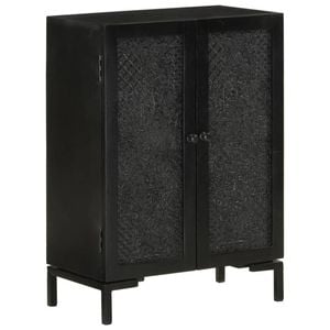vidaXL Sideboard Buffet Storage Side Cabinet Black Hardwood Mango and Iron