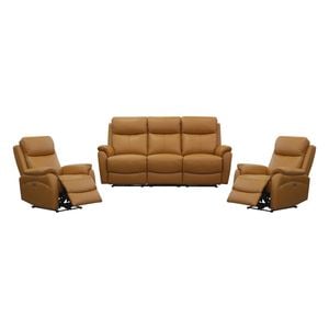 Berkeley Leather Electric Recliner Sofa Suite 3 + 1 + 1 Tangerine Orange
