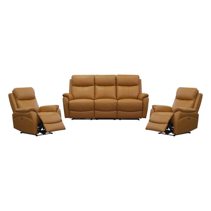 Berkeley Leather Electric Recliner Sofa Suite 3 + 1 + 1 Tangerine Orange