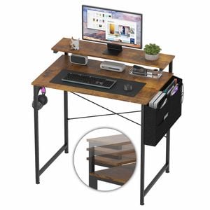 Ufurniture Small Computer Desk 80cm Home Office Desk Gaming Desk Study Writing Table Rustic Brown