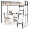 Costway Single Loft Bed Frame Metal Bed Base W/ladder Underneath Floor Space Black