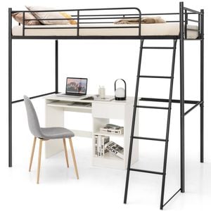 Costway Single Loft Bed Frame Metal Bed Base W/ladder Underneath Floor Space Black