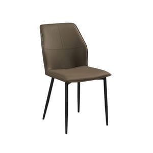 6x Dining Chair Brown Faux Leather Upholstered Seat Iron Legs