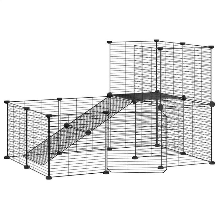 vidaXL 20-Panel Pet Cage Pet Playpen Animal Enclosure with Door Black Steel