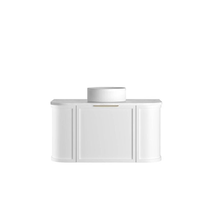 Attica Bentwood Heritage 900mm Matte White Curved Vanity with Carrara Stone Top